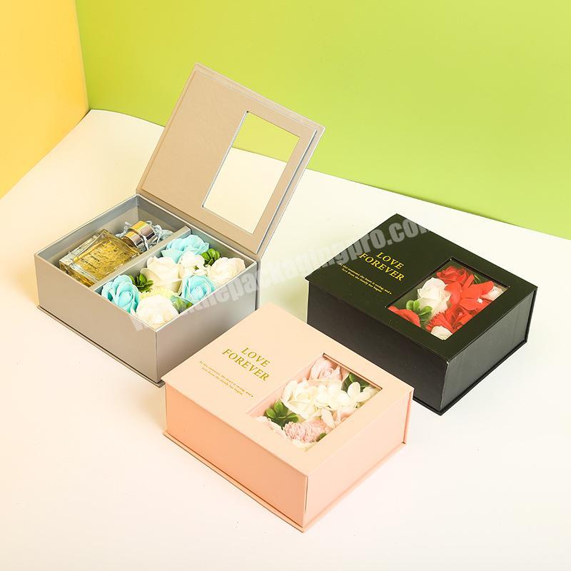 custom Custom design luxury magnetic lipstick carton perfume bottle packaging bag rose flower gift box packaging boxes clear window 