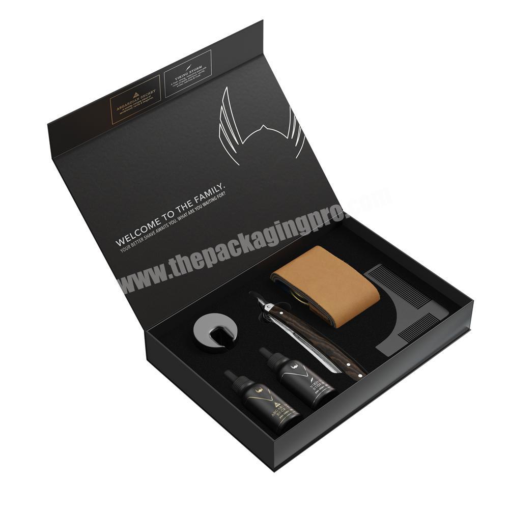 Custom emballage huile essentielle Black Beard Oil Bottle Brush Pomade Packaging Box For Beard Oil And Combs