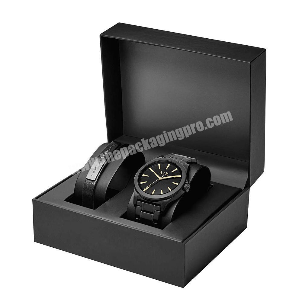 Custom embossed logo square foldable PU leather watch band storage packaging box watch display case with pillow insert