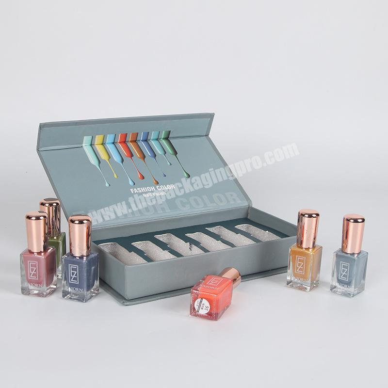 Custom foldable magnetic closure lid essential oil perfume bottle paper packaging box nail polish oil paper boxes with foam