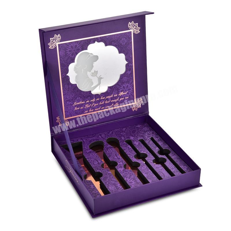 Custom foldable magnetic closure paper makeup brush set packaging box cardboard folding cosmetics packaging box with insert