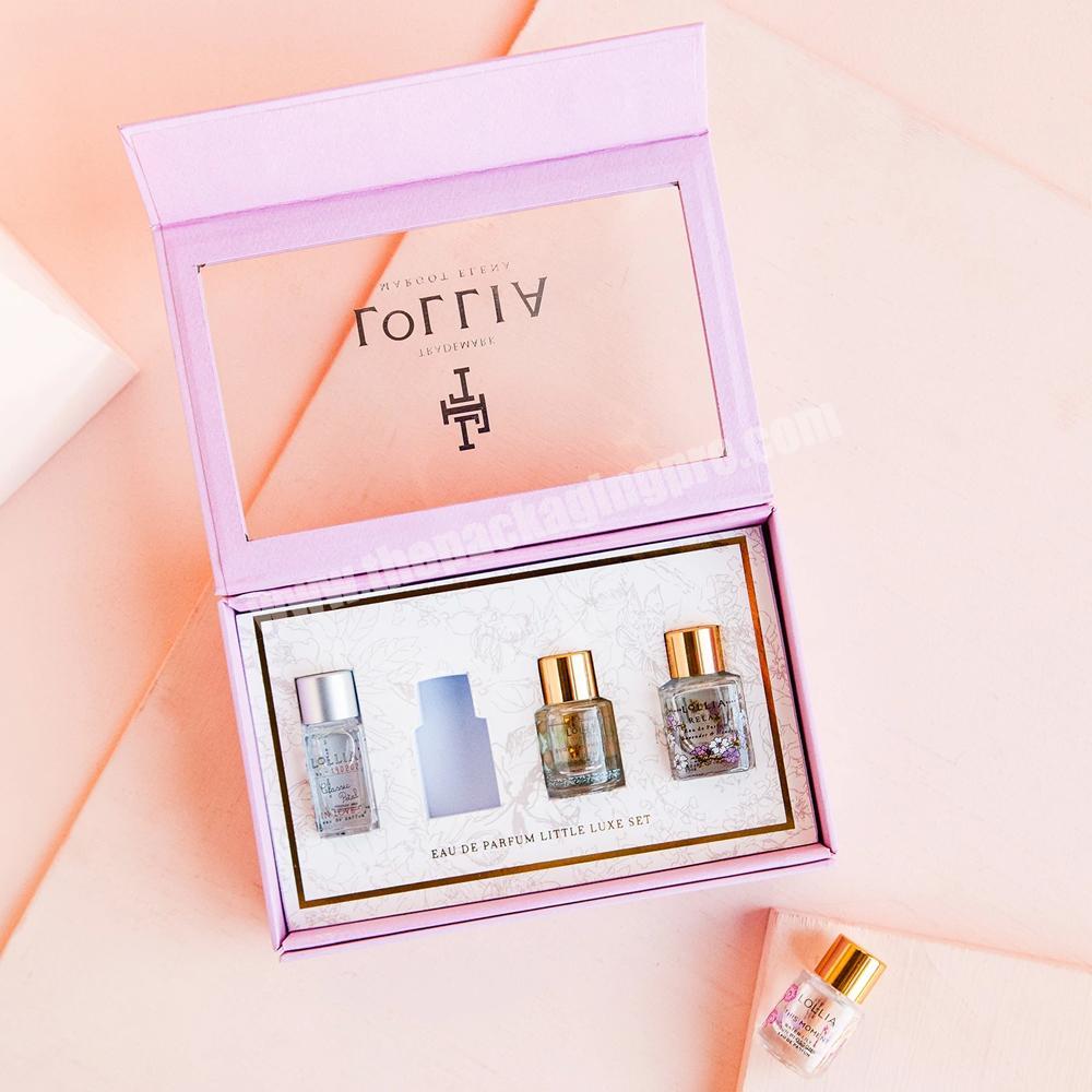 Custom folding perfume paper gift set box custom printed paper box lipstick lip gloss perfume packaging box with clear window