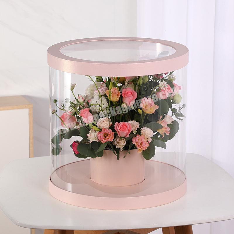 Custom large transparent clear PVC wedding round flower bouquet candy chocolate gift packaging box big plastic rose boxes