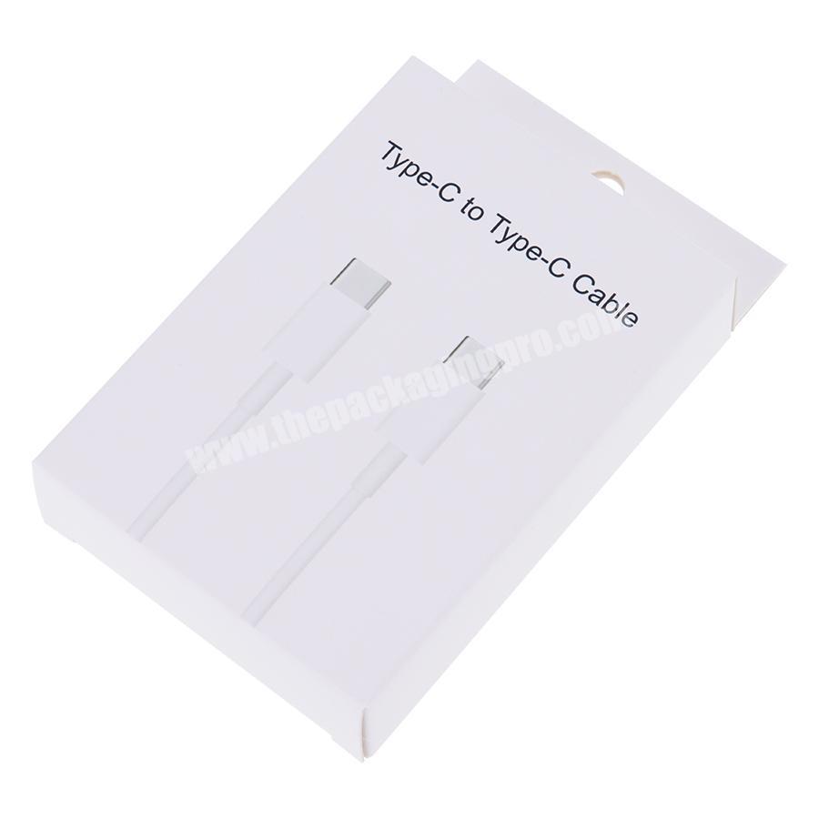 Custom logo White Cardboard Paper Box For Type-C  Micro Data wire Fast Charge Cable Packing Retail Box With Hang Hole Package