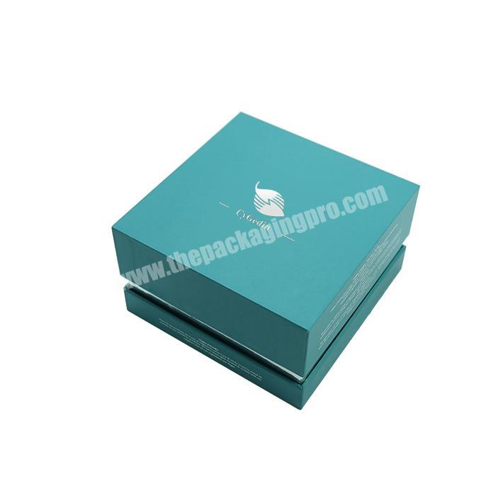 Custom logo luxury blue gift packaging box cover and bottom box carton printing portable carton packaging