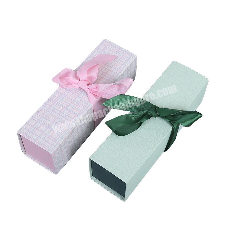 Custom logo luxury blue pink magnetic flip lid box packaging with ribbon for scarf foldable gift box for cosmetics