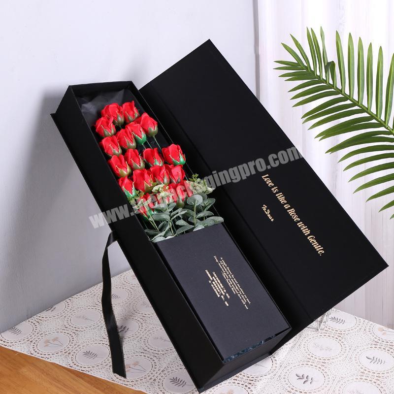 Custom logo paper rectangle magnetic flip mom flower gift packaging box luxury mother's day rose flower box with cards