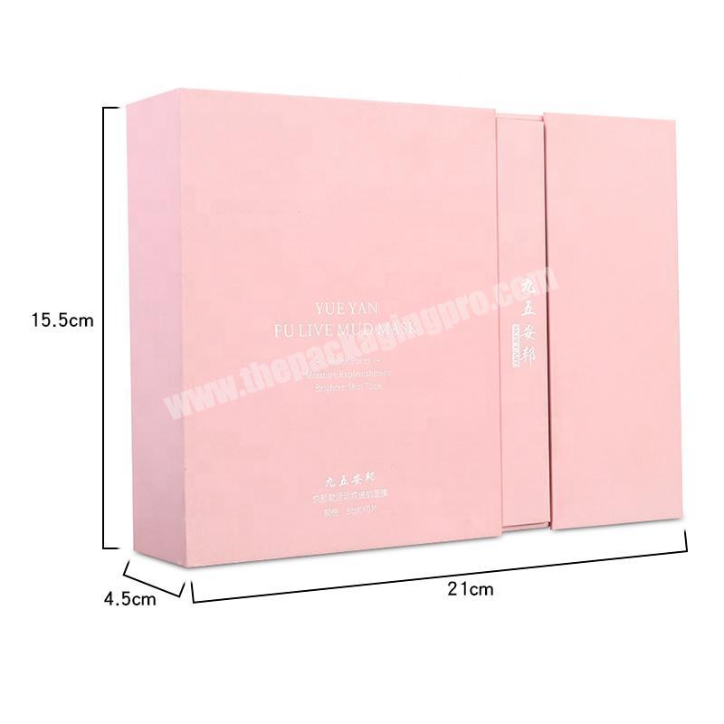 Custom logo print good quality luxury two part open pink cosmetic gift box with lid with foam