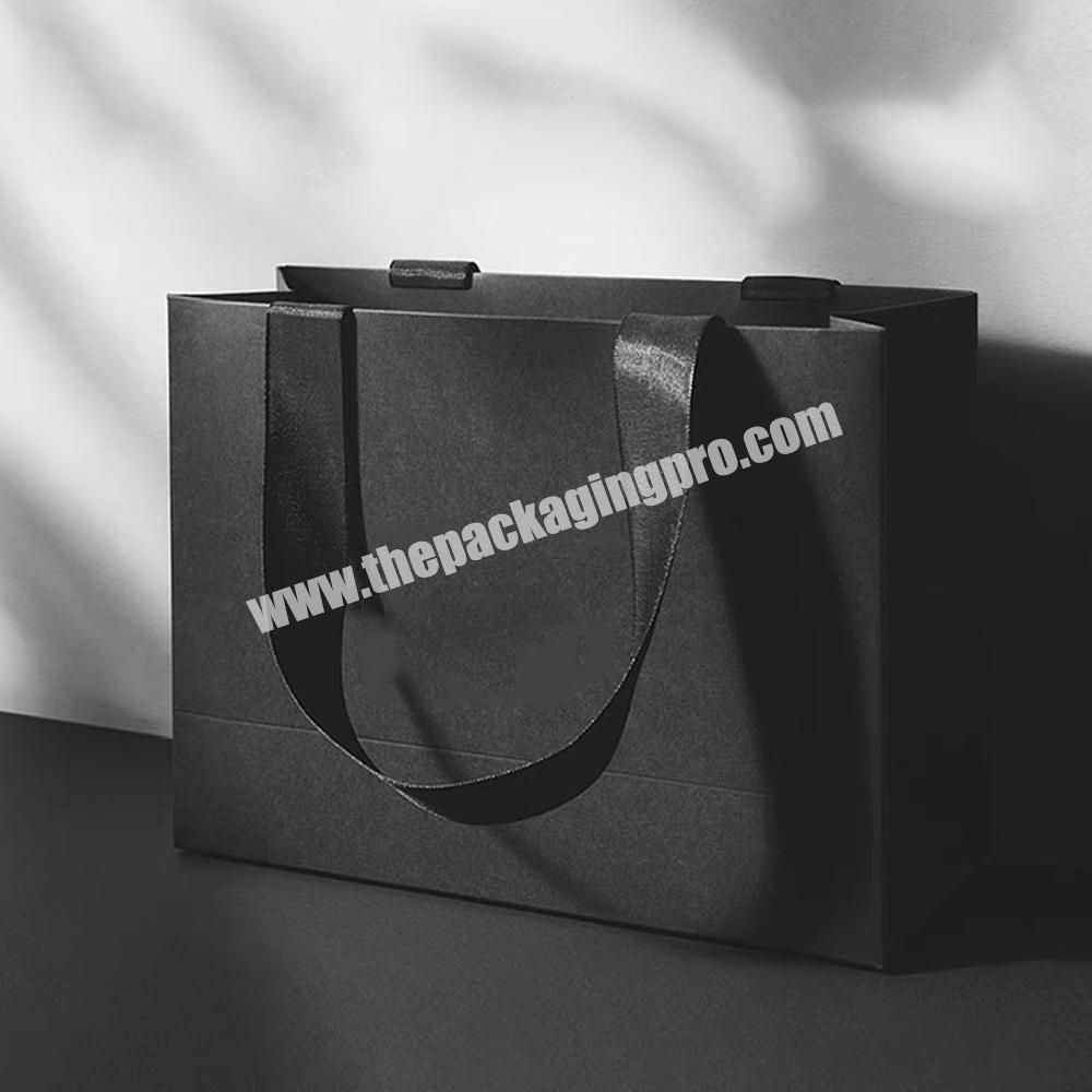 Wedding birthday shopping party wine jewelry luxury fancy eco friendly paper custom logo small black gift bag with ribbon