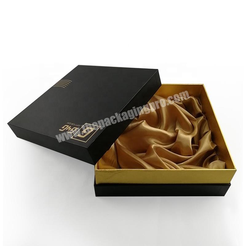 Custom logo printed rigid cardboard lid and base box packaging luxury lingerie clothing gift box satin insert