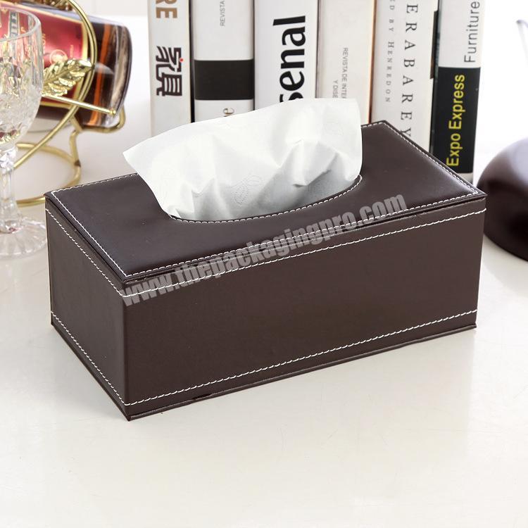 Custom logo square pu leather tissue packaging box luxury tissue paper pu leather holder storage box wholesale