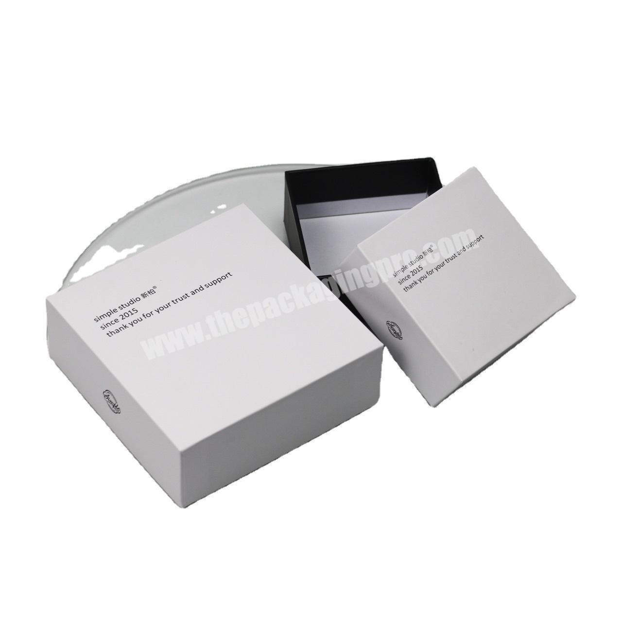 Custom logo white rigid hard case cardboard packaging lid and base gift boxes