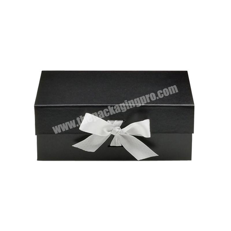 Custom luxury magnet folding black gift box with custom ribbon