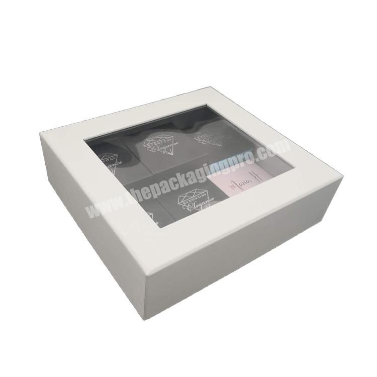 Custom luxury white cardboard paper gift boxes with pvc clear window lid