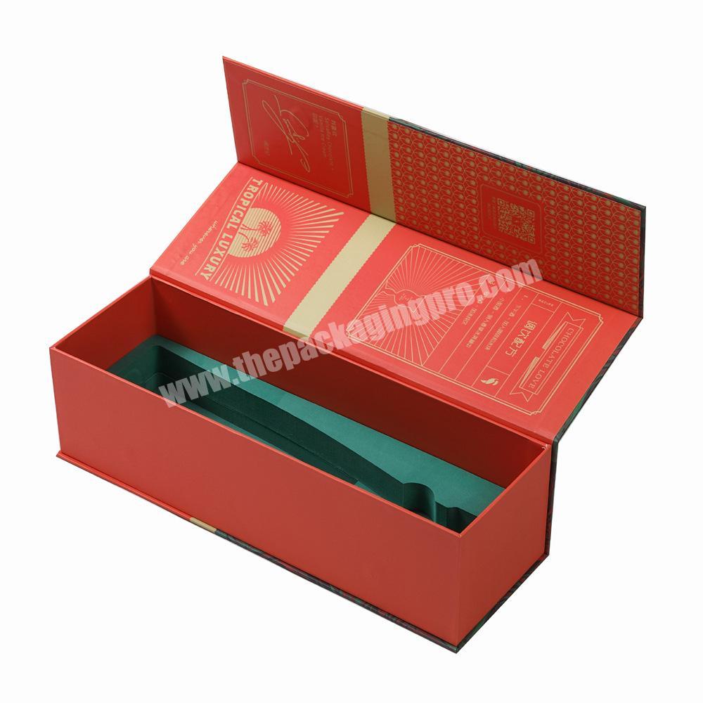 Custom magnetic closure paper gift wine packaging boxes luxury black folding cardboard whisky box with foam for gif wine bottles