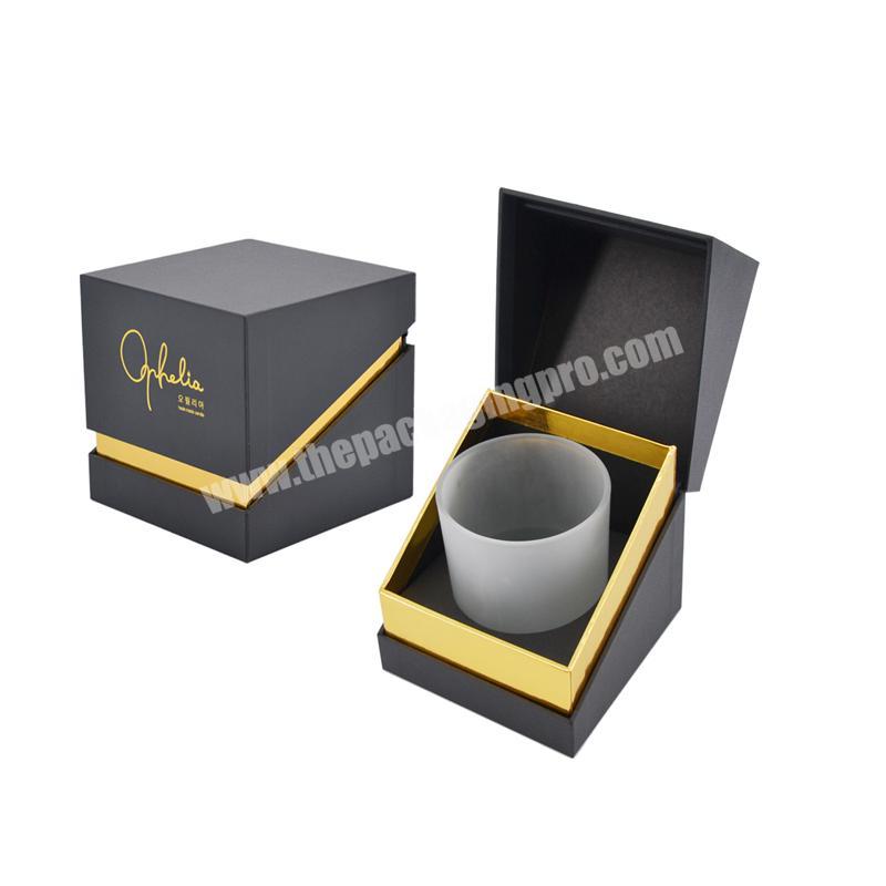 Custom matt black paper candle jars with lid and boxes packaging candle gift box luxury gold foil logo cardboard candle box