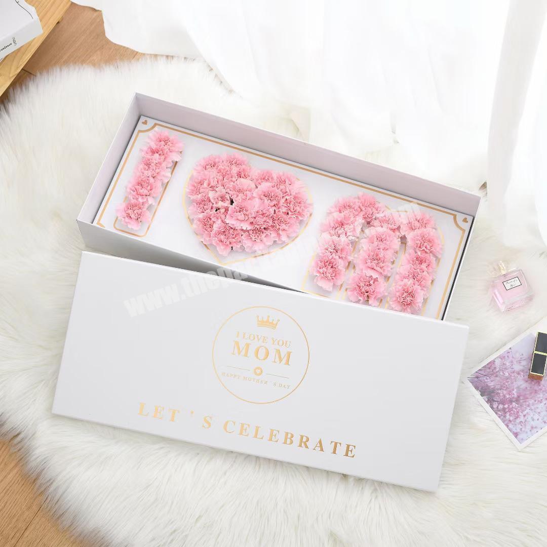 Custom matt paper mom flower bouquet gift box cardboard rectangle mother's day preserved rose packaging box with foam insert