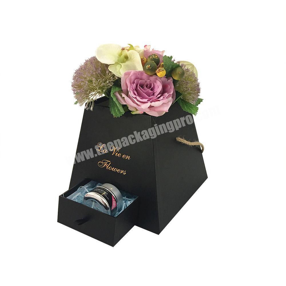 Custom new style paper pyramid flower candy gift packaging box cardboard wedding favor flower bouquet box with drawer for cookie