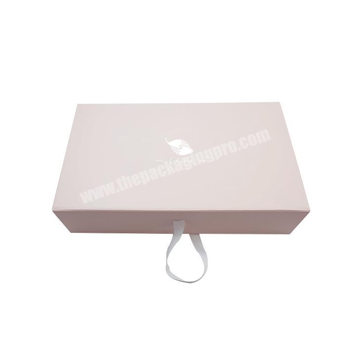 Custom paper box Pink hard flat luxury magnetic folding storage paper gift box ribbon shower steamers packaging box
