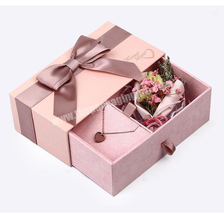 Custom paper square style flower gift packaging box velvet drawer style preserved rose box for flowers jewelry and love