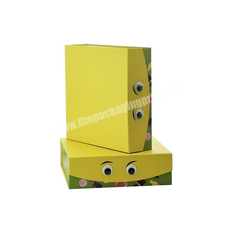 Custom printing folding box with cute pattern fancy flap packaging box with googly eyes for Easter hamper flip box with magnetic