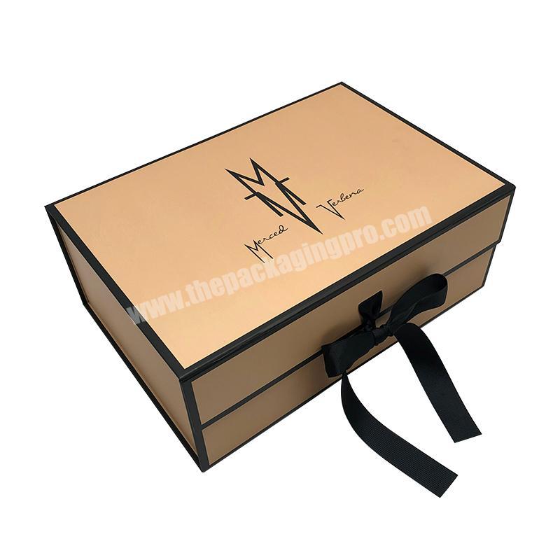 Custom printing luxury Ribbon magnetic foldable wedding favors gift flip box Apparel Packaging for Dress T-shirt Shoes Gift Box