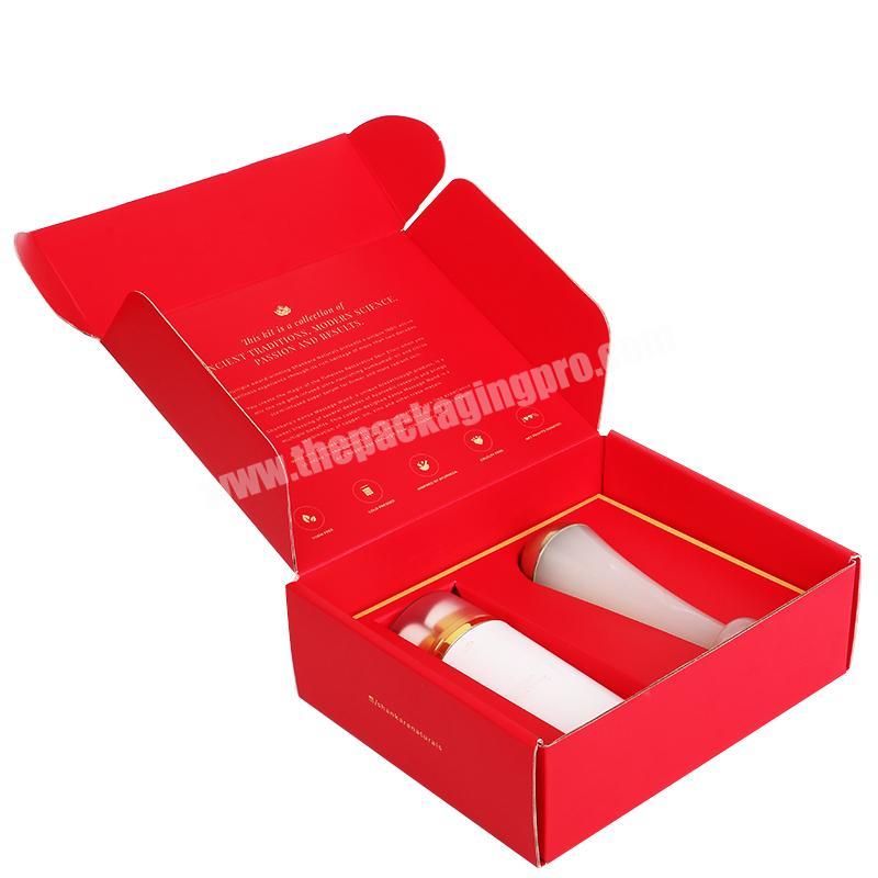 Custom printing red corrugated packaging gift boxes set packing shipping mailer box packaging with insert for skincare products