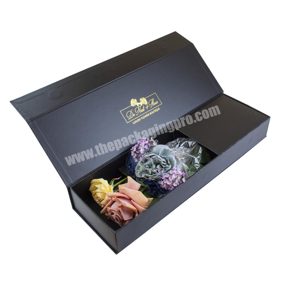 Custom rectangular magnetic closure paper long stem flower gift packaging box luxury folding flower bouquet gift transport box