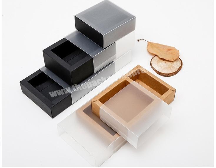 Custom recycled brown kraft paper soap folding gift slide drawer cardboard sliding gift box logo packaging with clear pvc window