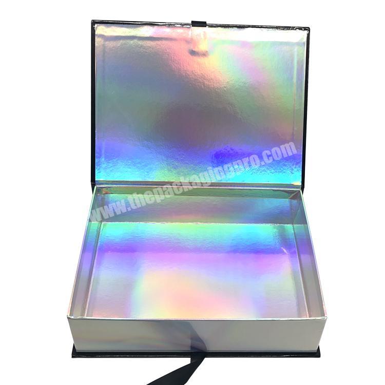 Custom shiny gift hologram box paper packaging printing hologram hair boxes virgin shoes shipping mailing hologram packaging