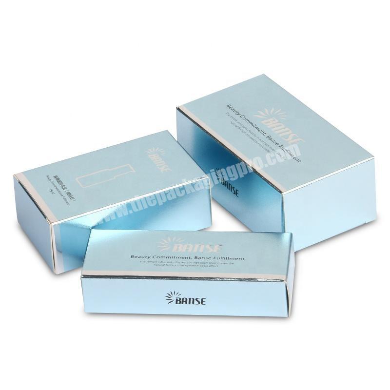 Custom sky blue printing silver cardboard paper box cosmetic bottle packaging
