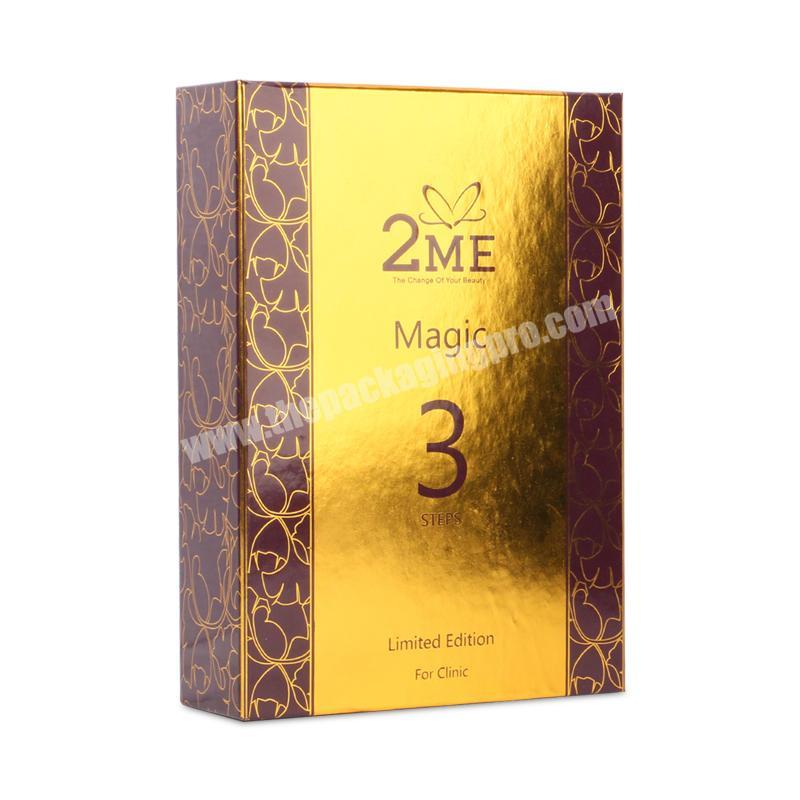 Custom slide out gold foil metallic fancy luxury gift boxes custom logo for skincare cosmetic packaging