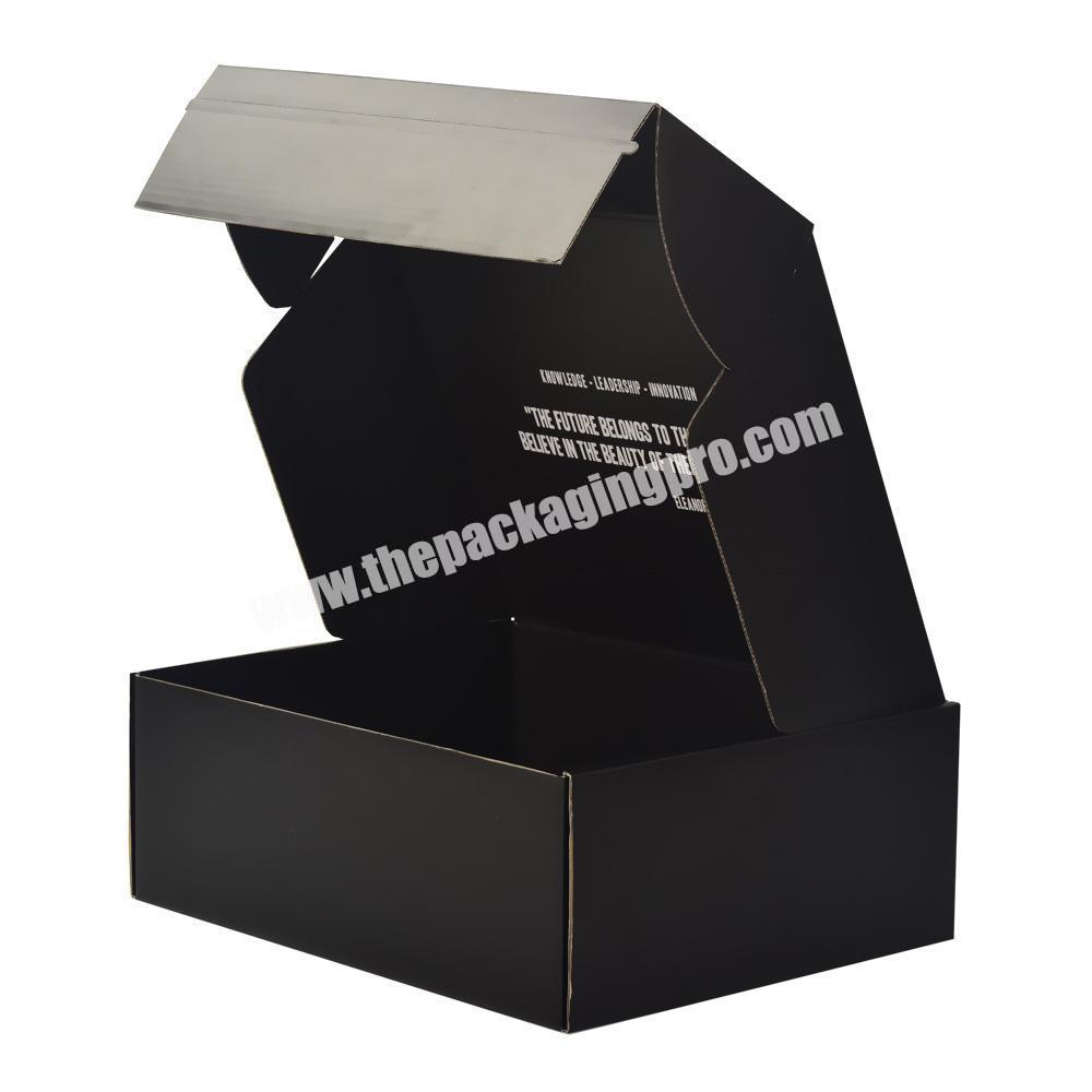 Custom small black corrugated shirt printed apparel shipping clothing tear tape packaging direct sale mailer shoe boxes