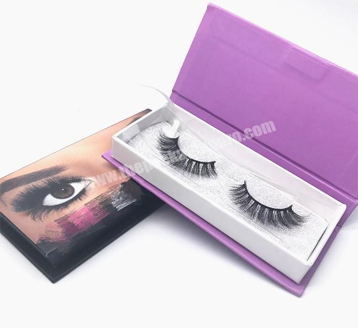 Custom small empty paper purple eyelashes 25mm 3d mink eyelash magnetic closure packaging boxes with plastic insert