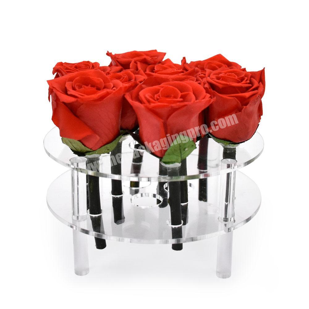 Custom transparent acrylic cylinder rose flower display box clear round acrylic flower gift packaging box with holder