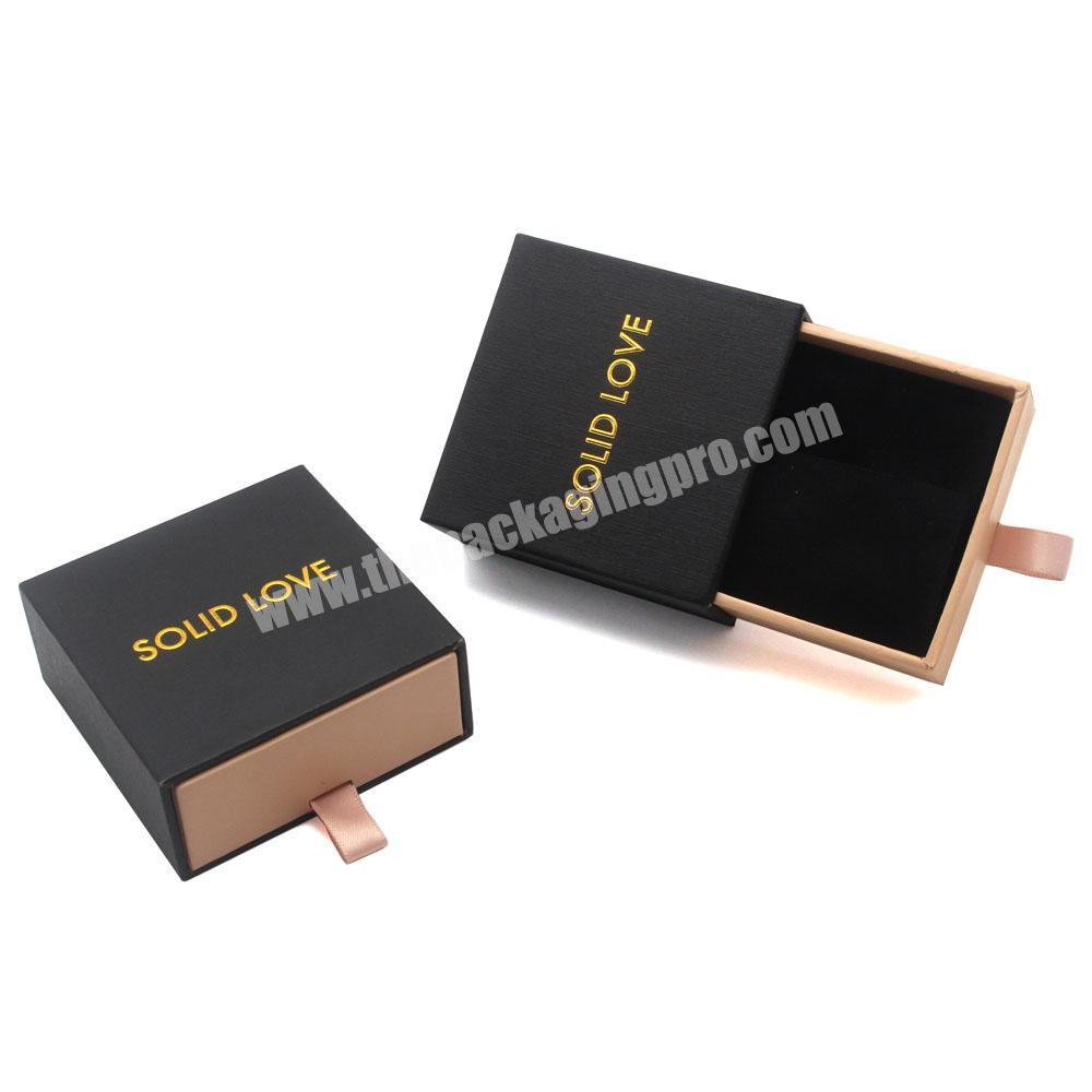 Customised Logo Small Drawer Black Cardboard Jewelry Packing Box Scatola Gioielli Jewellery Boxes And Bags
