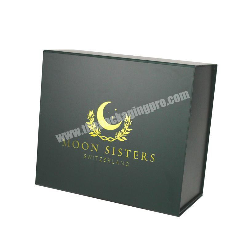 Customized Black Card Paper Folding Magnetic Gift Box With Gold Foil Logo