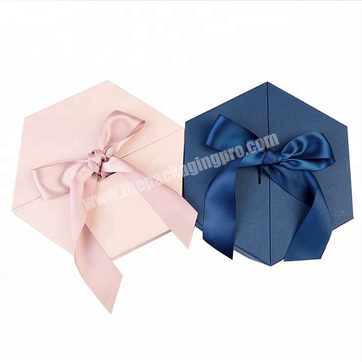 Customized Colorful Hexagonal Surprise Folding Gift Packaging Box with Ribbon