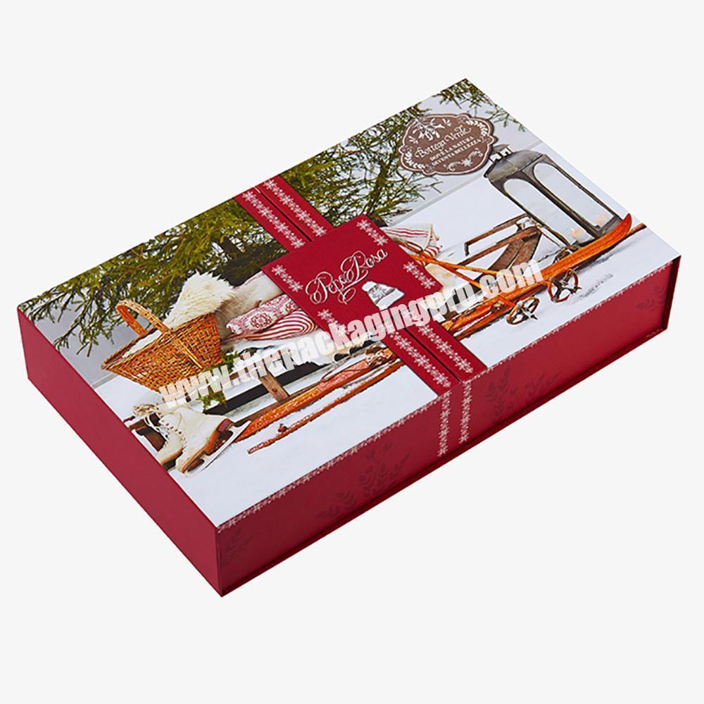 Customized Delicate Red And White Foaming Folding Rigid Christmas Holiday Gift Paper Box