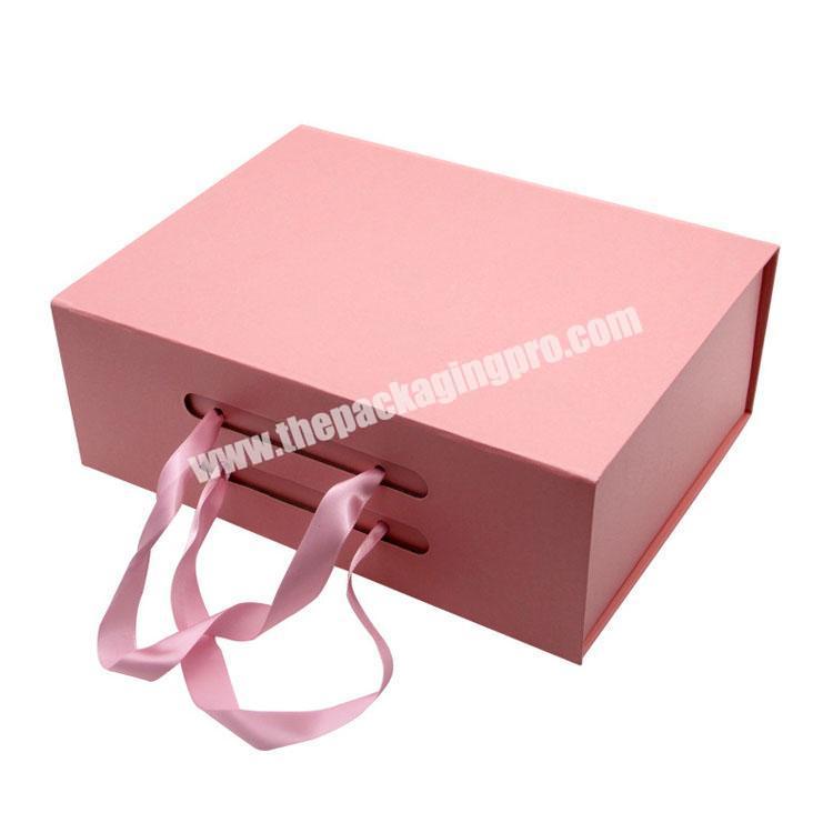 Customized Foldable Magnetic Luxury Cardboard Suitcase Pink Shoes Clothing Packaging Gift Box With Ribbon Leather Handles