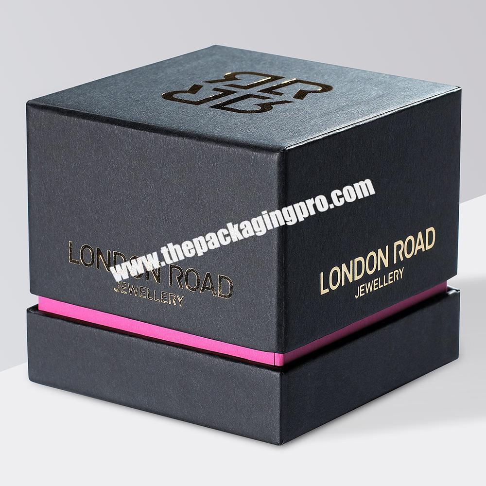 Customized Gold Foil Stamping Logo Black Paper Packaging Jewellery Perfume Gift Boxes With Neck