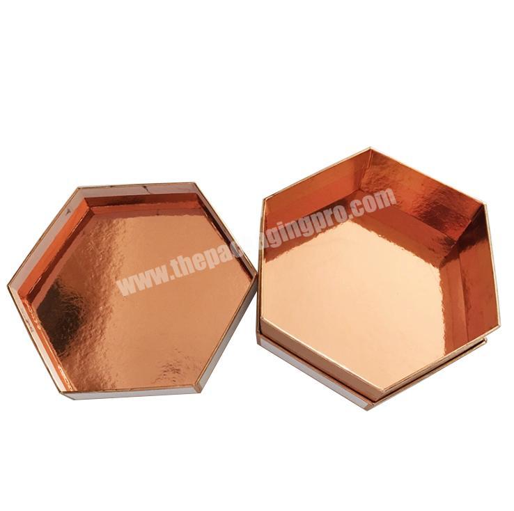 Customized Hexagon Shape Rose Gold Cosmetic Perfume Paper Packaging Box Hexagon Makeup Gift Package Honey Bottle Jar Box
