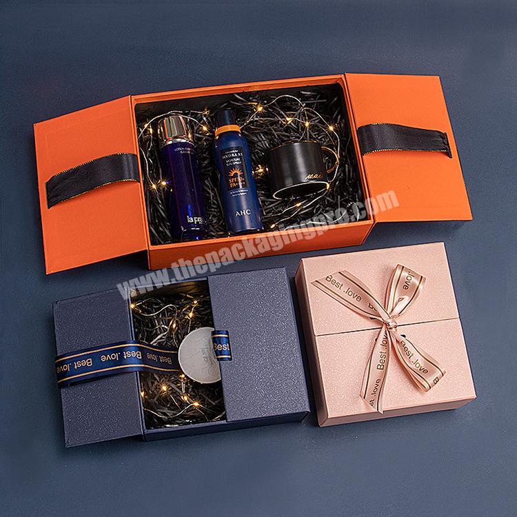 Customized High Quality Luxury Colorful Cardboard Gift Boxes Sets With Ribbon Tie