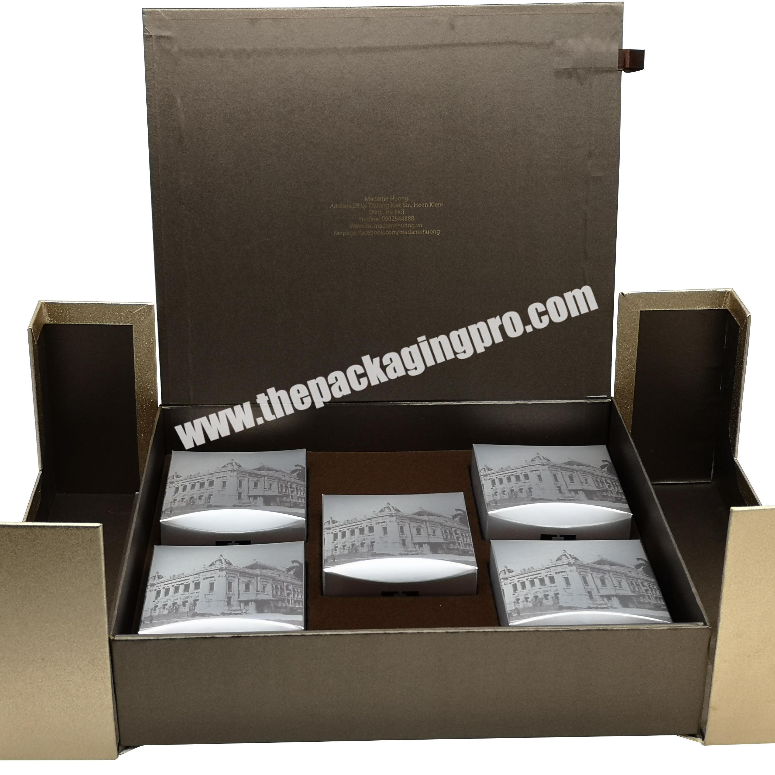 Customized High-quality Kraft Paper Book Style Removable Lid Tea Packaging Box  Eva Inert