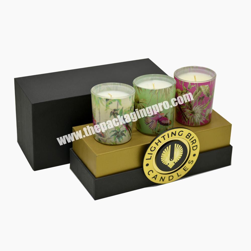Customized Logo Luxury Black Removable Lid Style Candle Packaging Gift Box With Paper Tray