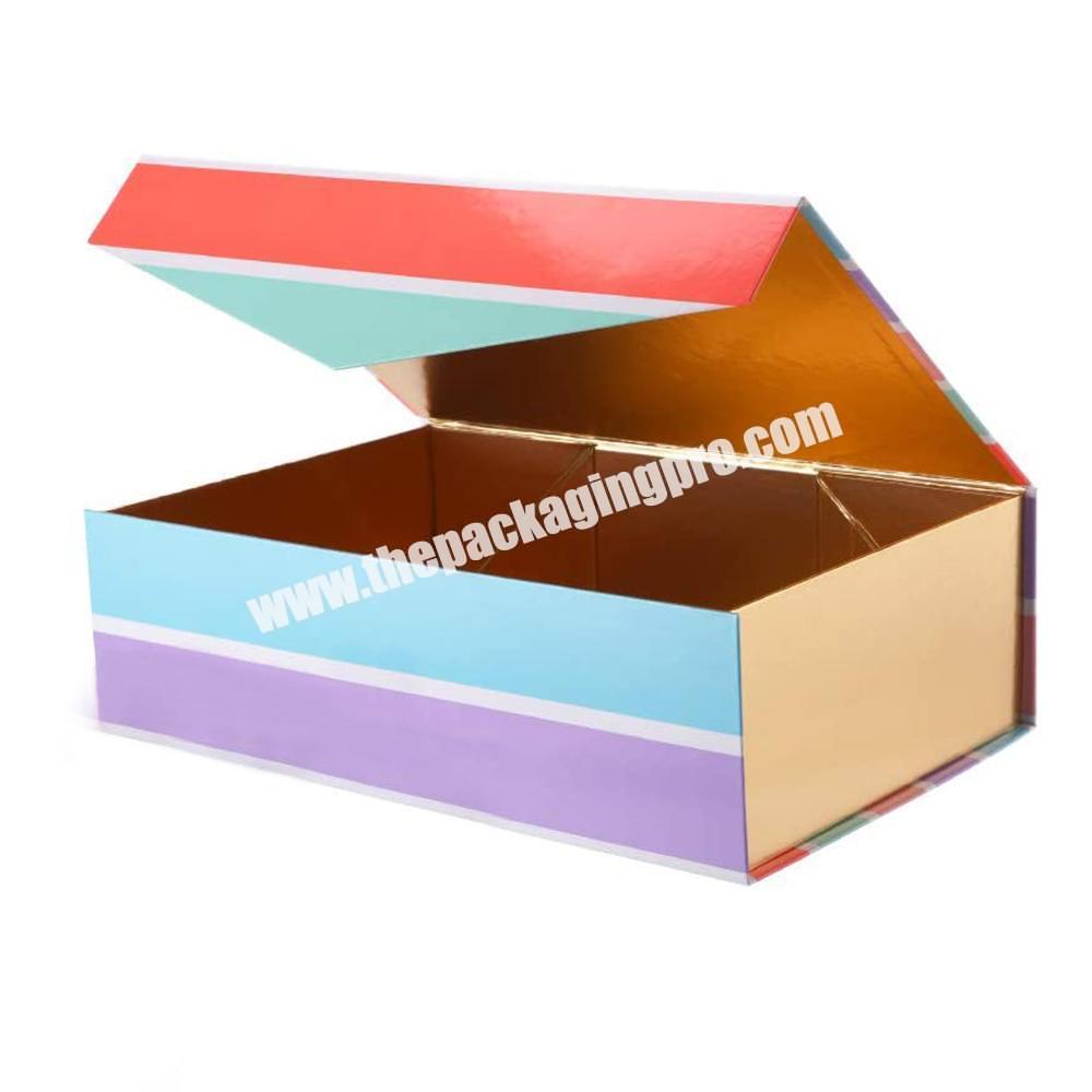 Customized Logo Rainbow Color Magnet Flip Folding Luxury Rigid Packaging Bouquet Gift Box