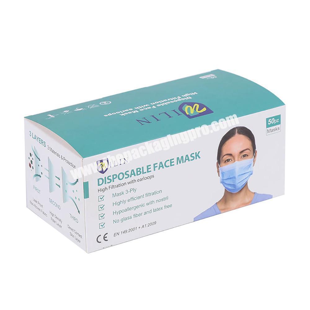 Customized Printed High Quality Lvory Paper Face Mask Box For KN95 Facemask Retail Packaging