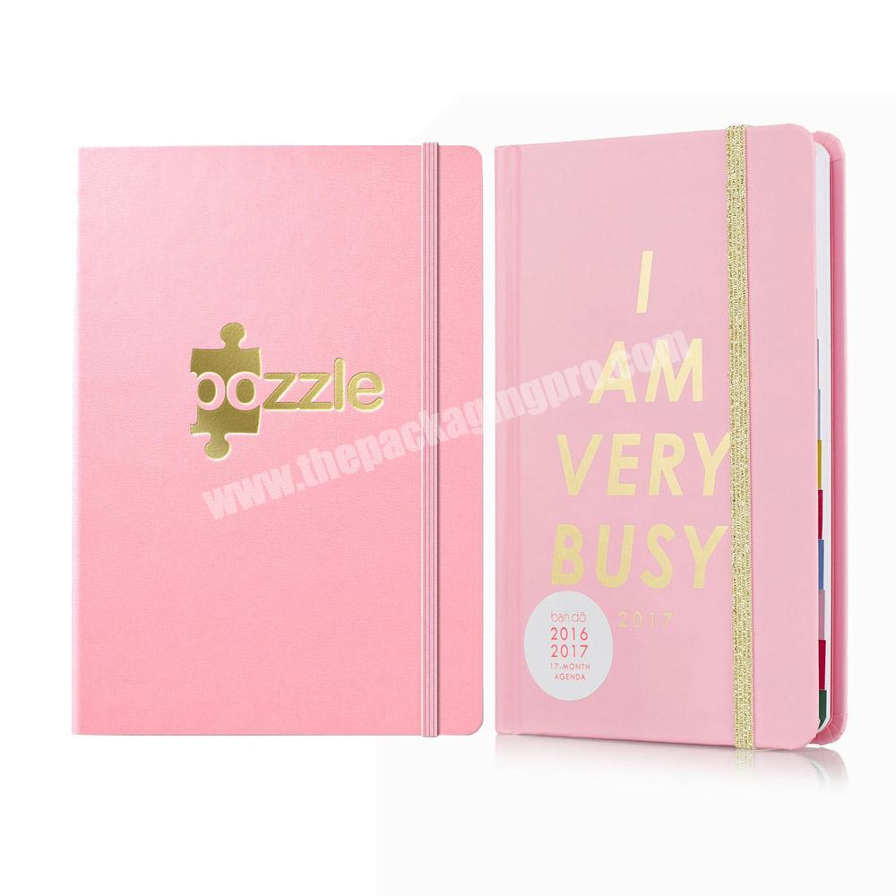 Customized Printed Luxury Paper Promotional Hard Cover A5 Diary Pink Note Book With Logos