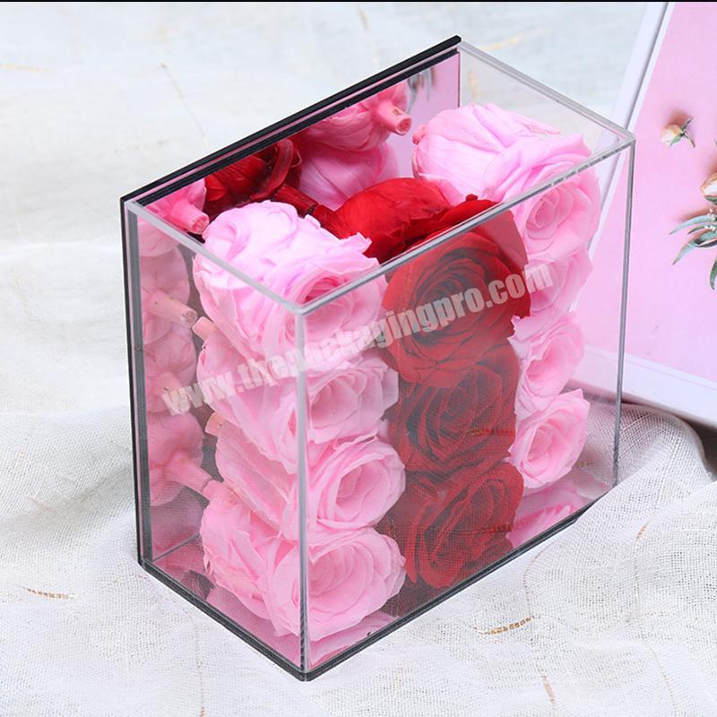 Customized one-piece clear square acrylic immortal dried flower gift packaging box heart-shaped mirror rose gift display box