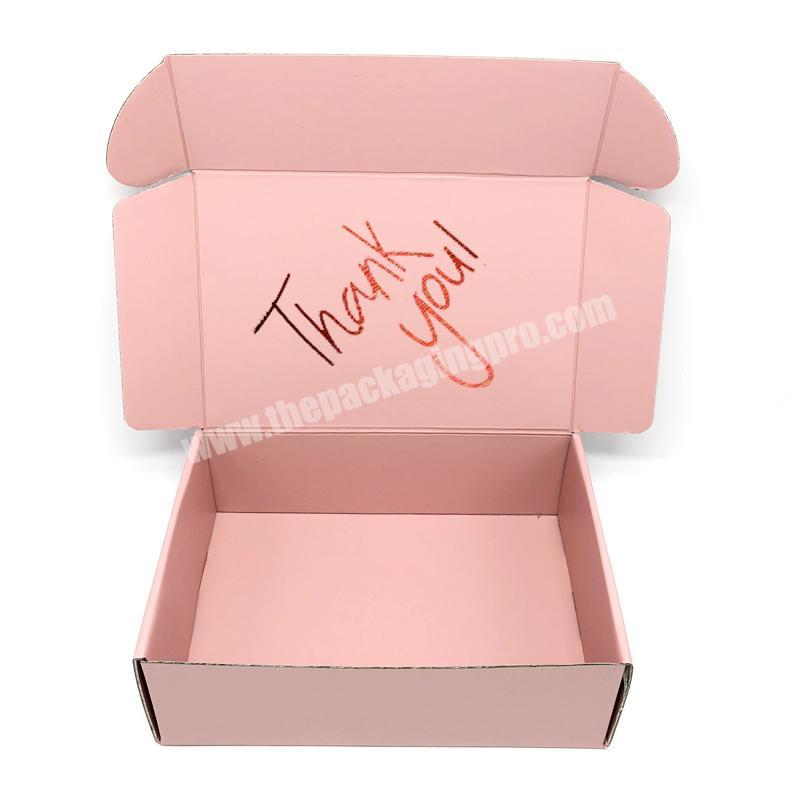 Custom rose gold foil stamp Logo corrugated shipping Mailer box cosmetic makeup package for dress garments clothes packaging